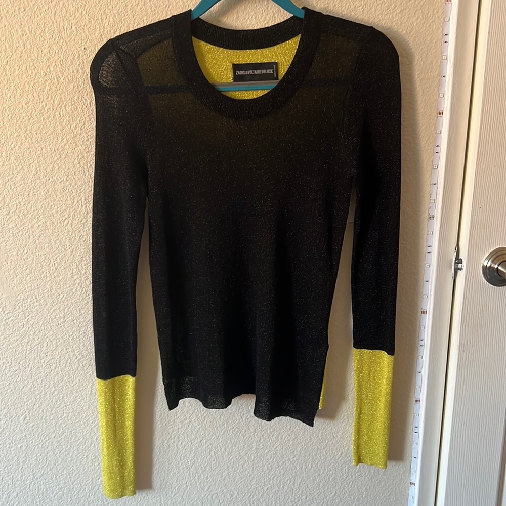 Zadig & Voltaire Deluxe Black and Yellow Gold Long Sleeve Size S